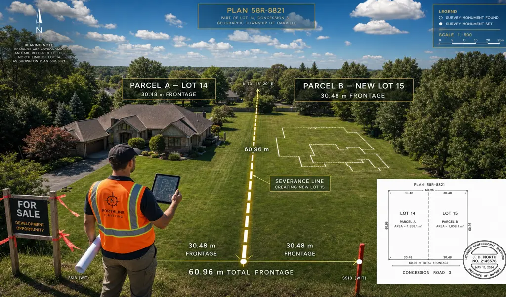Surveyor drafting a land severance plan of survey