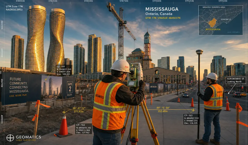 Surveyors working on a Mississauga site development