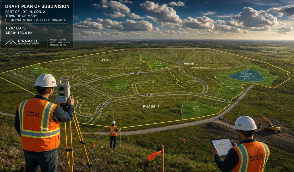 Surveyors mapping out a large-scale subdivision development plan